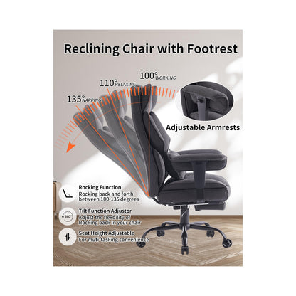 Efomao Fabric Office Chair, Big and Tall Office Chair 400 lb Weight Capacity, High Back Executive Office Chair with Foot Rest, Ergonomic Office Chair for Back Pain Relief, Dark Grey