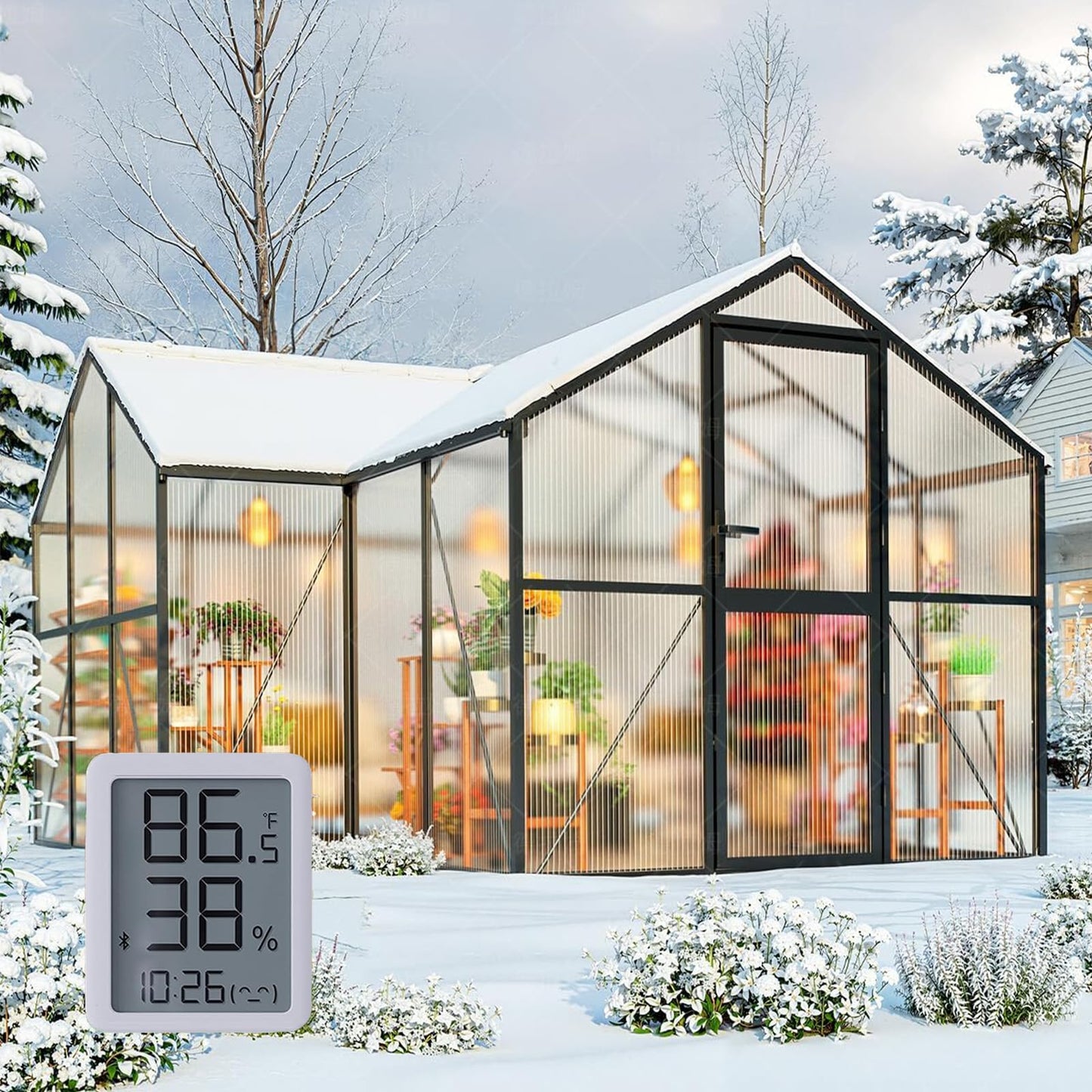 12X12FT Green Houses for Outside, Large Greenhouse for Outdoors and Garden Planting, Walk in Greenhouse Kit with Electronic Thermometers, Withstands Strong Wind or Snow to Protect Vegetables or Plants
