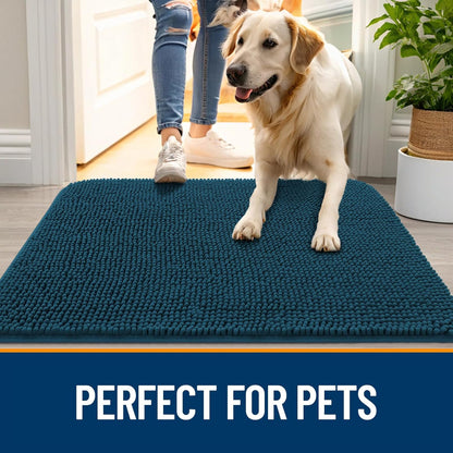 OLANLY Dog Door Mat - Absorbent Non-Slip Chenille for Muddy Paws | 45x27, Quick Dry, Atlantic Blue