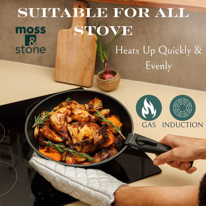 Moss & Stone 10pcs Nonstick Cookware Pans with Removable Handles, Space Saving Pots and Pans with Removable Handles, RV Pots and Pans Set for Camping, Oven and Induction Ready