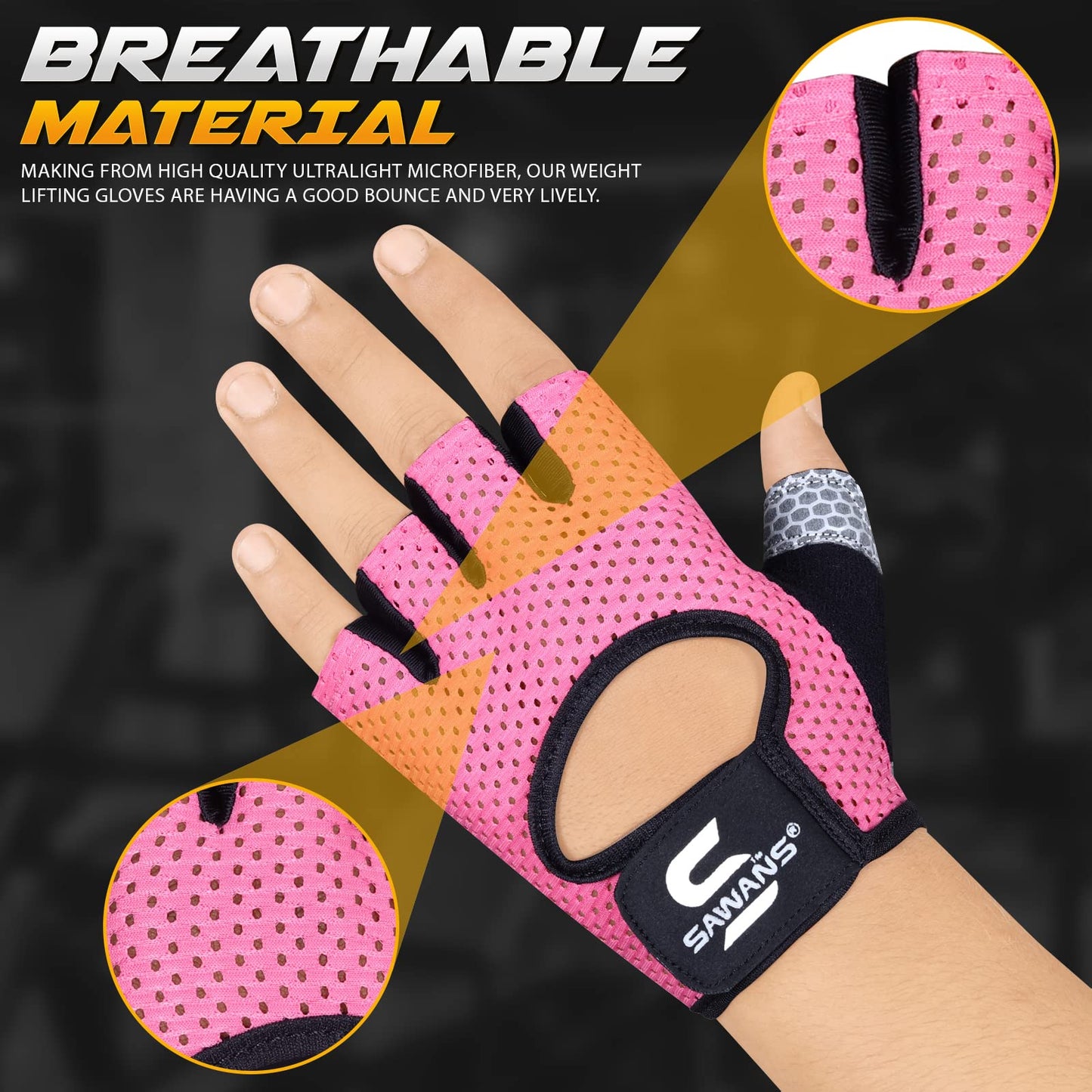 SAWANS Workout Gloves for Men and Women Weight Lifting Gloves Gym Fitness Exercise Cycling Pull ups Microfiber Lightweight Breathable Non-Slip Silicone Padded Palm Grip Protection