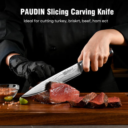 PAUDIN Carving Knife 8 inch, Ultra Sharp Brisket Slicing Knives, Premium Meat Cutting Knives German Stainless Steel, BBQ Knife with Ergonomic Handle, for Slicing Roast, Meats and Vegetables