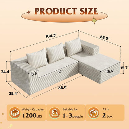 WLIVE 35'' Boneless Chair for Living Room, Bean Bag Chair for Adults, with Pillows, Comfortable Floor Chair, Beige, Single