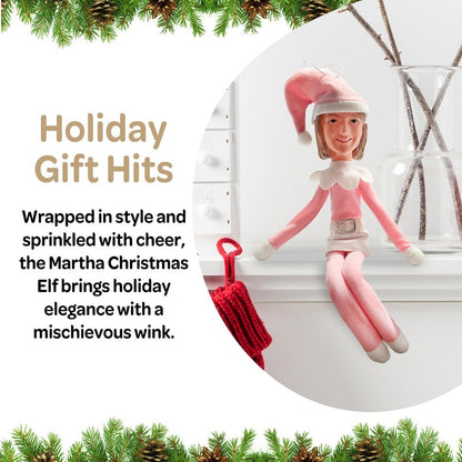 Party Monkeys Bend and Pose Pink Timeless Holiday Charm Martha Elf 35cm Ornament – Handmade Pink Christmas Elf Decoration for Tree, Mantel, Shelf, and Holiday Party Décor