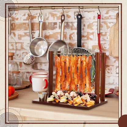 Wonderjune 2 Rows Bacon Rack Tray 13 Inch Bacon Display Holder Simple, Quick, and Easy to Use Serving Dishes for Wedding Home House Warming Gifts
