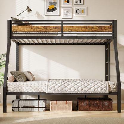 Feonase Bunk Beds Twin Over Full Size, Heavy Duty Metal Bunk Beds with Safety Guardrail & Ladders, Steel Loft Bed Frame for Teens and Adults, Apartment or Dorm, Noise Free & Easy Assembly, Retro