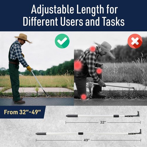 Kings County Tools Crack Weeder - Telescoping Long Handle Weed Puller (31.5” to 49”) for Sidewalks & Gardens
