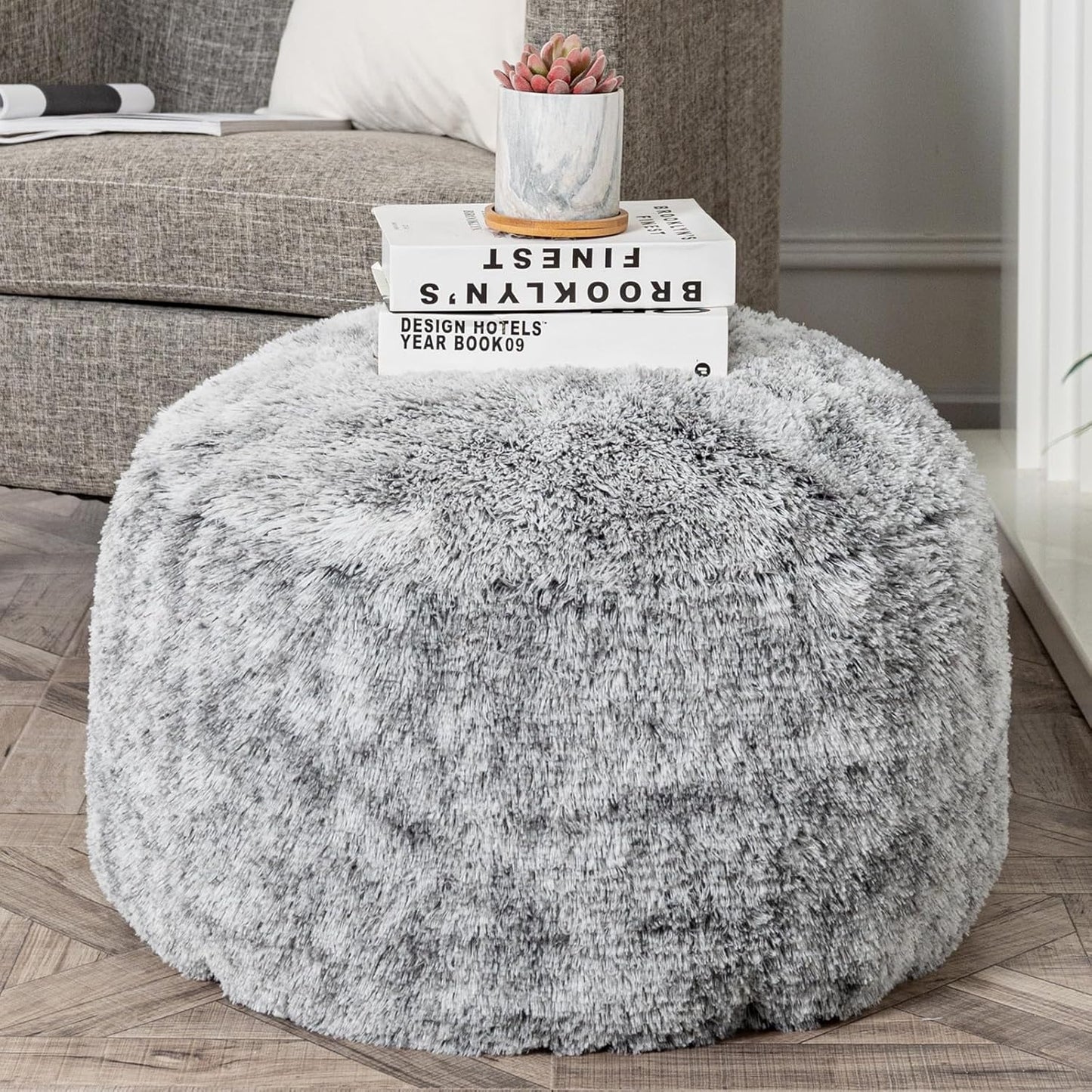 20x20x12 Inches Asuprui Grey Ottoman Foot Rest NO Filler Pouf Ottoman Unstuffed Round Pouf Seat Bean Bag Chair Foldable