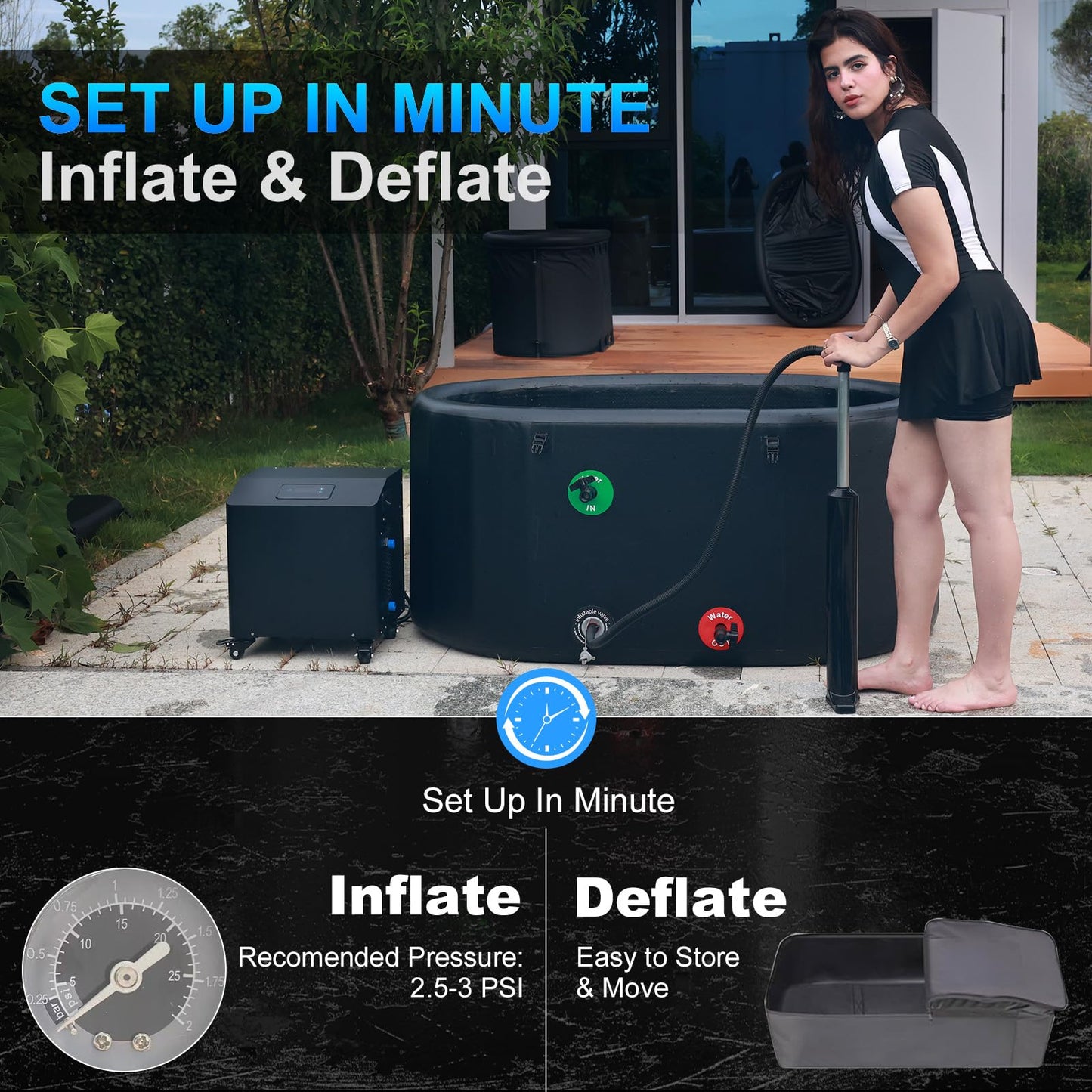 1HP Ice Bath Chiller & Cold Plunge Tub Kit, Cold Plunge Chiller with External Pump & Filter, 216 Gal Oval Ice Bath Tub, XXL Cold Plunge Tub with Water Chiller for Cold Therapy Recovery