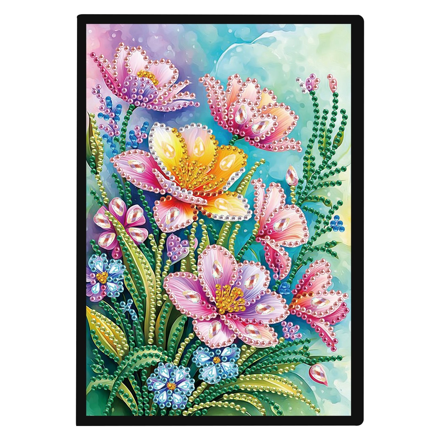 JISHSHAY Diamond Painting Notebook Journal Diamond Art Note Book Gem Art Sketch Book Gem Painting Diary Mosaic Kits for Adults Blank Notebook with Special Drills 14.5×21cm/5.7×8.26in Flower