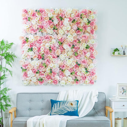 GOUZIBHD Flower Wall Panel, Fake Silk Flower Backdrop, Artificial Flower Wall Mat for Wedding Party Bridal Baby Shower Living Room Decor, 16 X 24 in Silk Rose Wall(Size:12PCS)