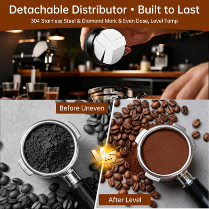 YAQUHO 9 Pcs Espresso Accessories Kit, 51mm Espresso Tamper Tools, with Wooden Espresso Tamping Station, Distributor, Stirrer, Dosing Funnel,Puck Screen, Brush, Latte Art Pen and Decorative Stencils