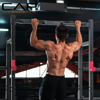 Cap Power Rack with Pull Up Bar & Attachments - Squat Rack & Strength Training Power Cage for Home Gym - Gray