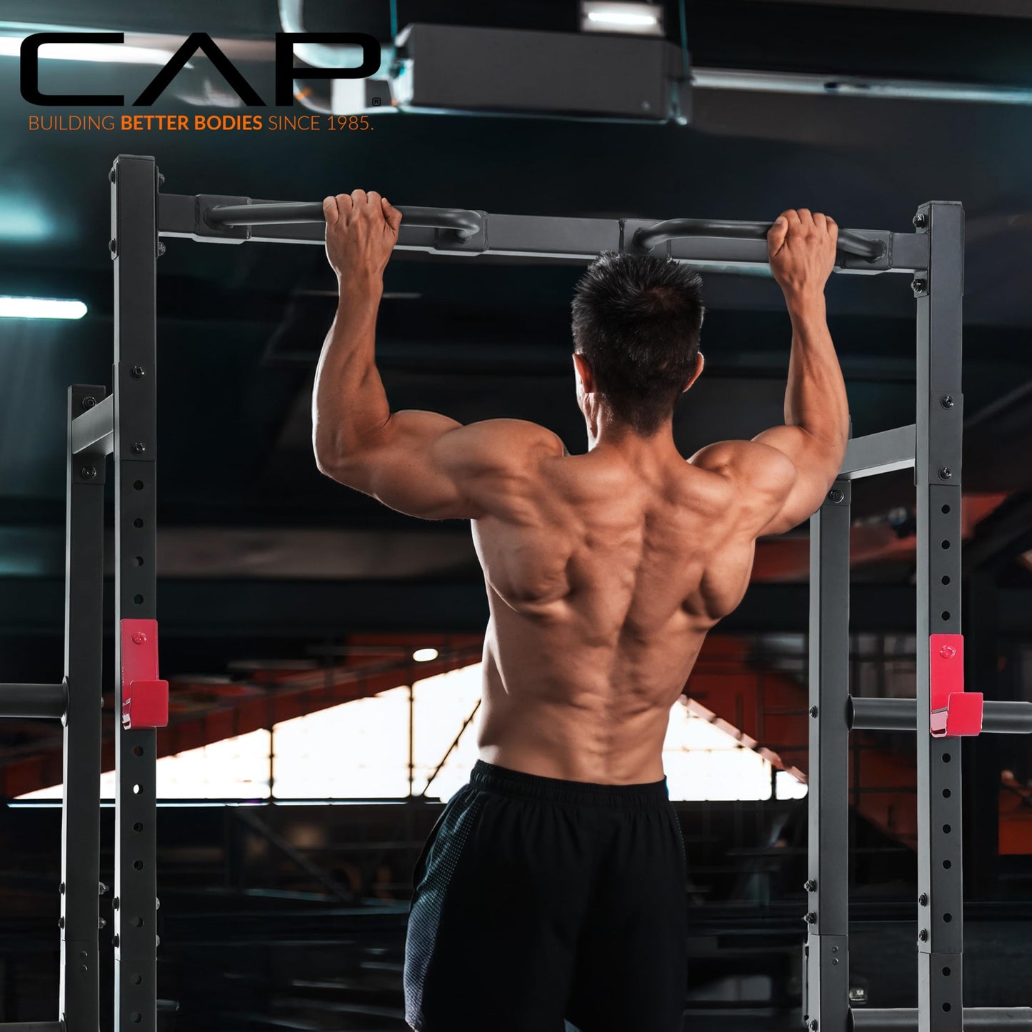 Cap Power Rack with Pull Up Bar & Attachments - Squat Rack & Strength Training Power Cage for Home Gym - Orange