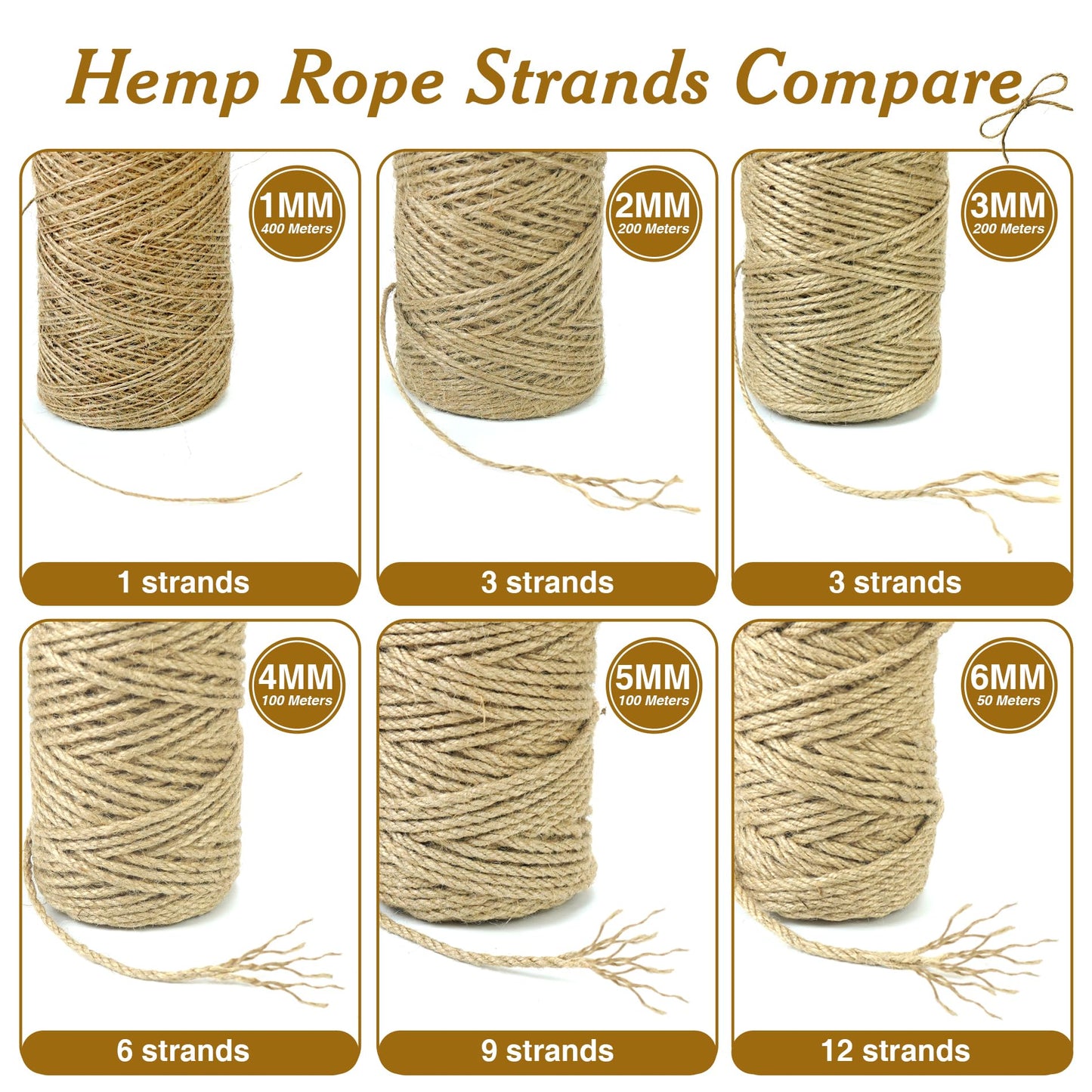 6mm*164 Feet Natural Jute Twine String DIY Home Decor,6mm Thick 12-Strand Jute Twine for Crafting Gift Wrapping Packing Gardening Crochet Knitting Macrame Decor,Brown Rope for Refurbish Cat Tree