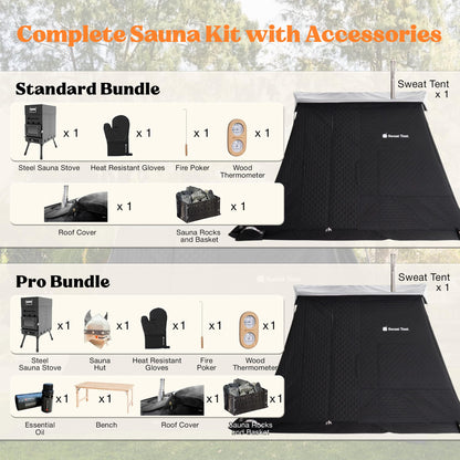 SweatTent Portable Outdoor Sauna (Extra Large) Pro Bundle – Complete Kit with Stove, Cedar Bench, Essential Oil, Wool Hat, Accessories, Quick Assembly, High-Temperature, 10 Adults, Backyard & Camping