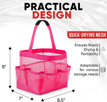 Masirs Mesh Shower Caddy Bag, Large Collapsible Portable Bathroom Organizer for Travel, Gym, & Dorm - 9 Pocket (Pink)