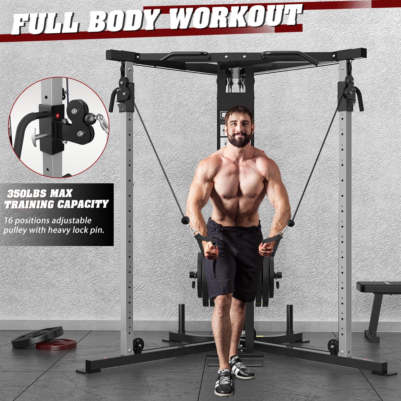 DONOW Cable Crossover Machine, Cable Fly Machine Home Gym System Workout Station with Dual Pulley System Pull-Up Bar Cable Bar and LAT Pull Down System (DN-5011)