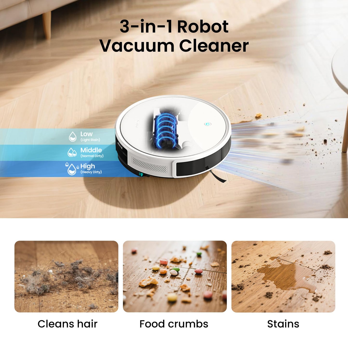 Lefant M350 Robot Vacuum and Mop Combo, 75-Day Self-Emptying, 190° PSD Obstacle Avoidance,6000Pa Suction，Quiet,Smart Navigation,Self-Charging, for Hard Floor, Carpet, Pet Hair,150 Min Runtime.White