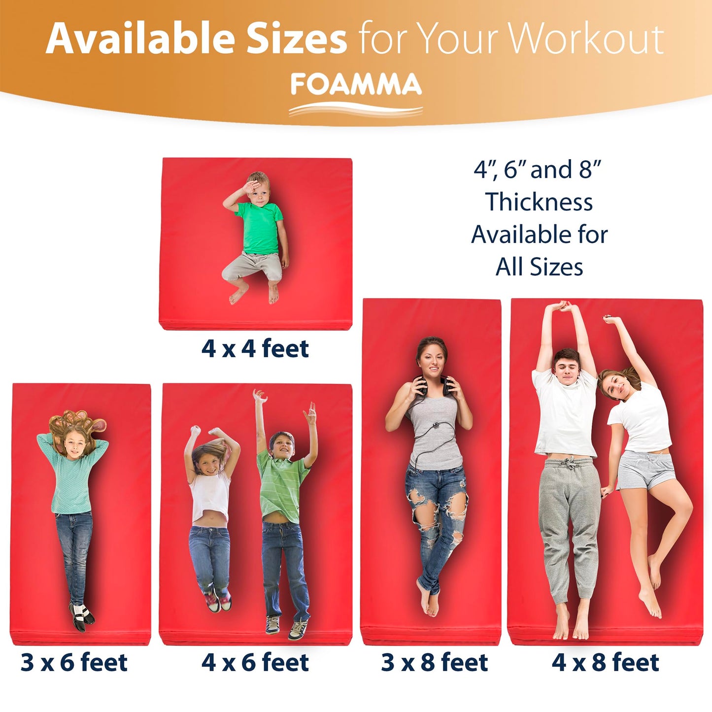 Foamma Gymnastics Mat - 4" x 4 ft x 8 ft, Red Landing Mat for Kids and Adults, Wrestling Mat with Waterproof Cover, High-Density Tumbling Mat, Gymnastics Equipment for Indoor and Outdoor