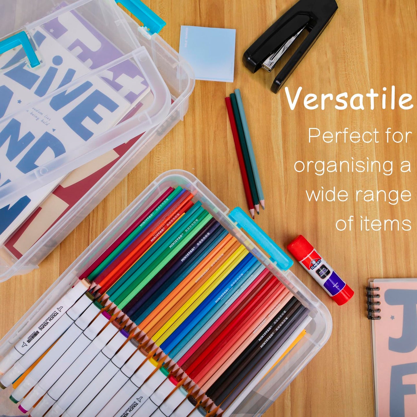 TERGOO 2 Layer Plastic Storage Containers with Lids, Multipurpose Clear Stack & Carry Box, Portable Craft Organizers and Storage Bin for Organizing Art & Craft, Sewing, Makeup, Nail Supplies (Blue)