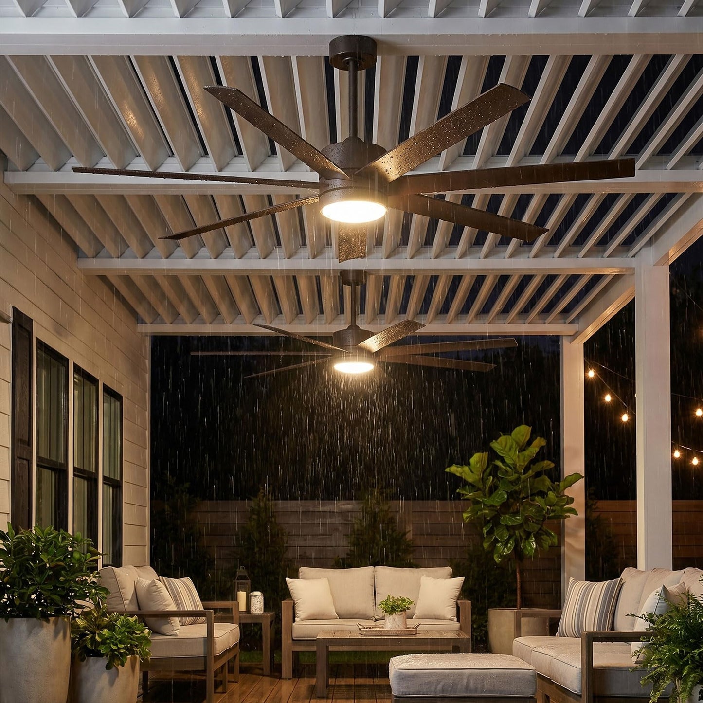 56 Inch Outdoor Smart Ceiling Fan with Lights, IP65 Wet-Rated All-Weather Waterproof Fan, Alexa/App/Remote Control, 7 UV-Proof Blades, High CFM Quiet DC Motor for Patio, Porch, Gazebo & Commercial