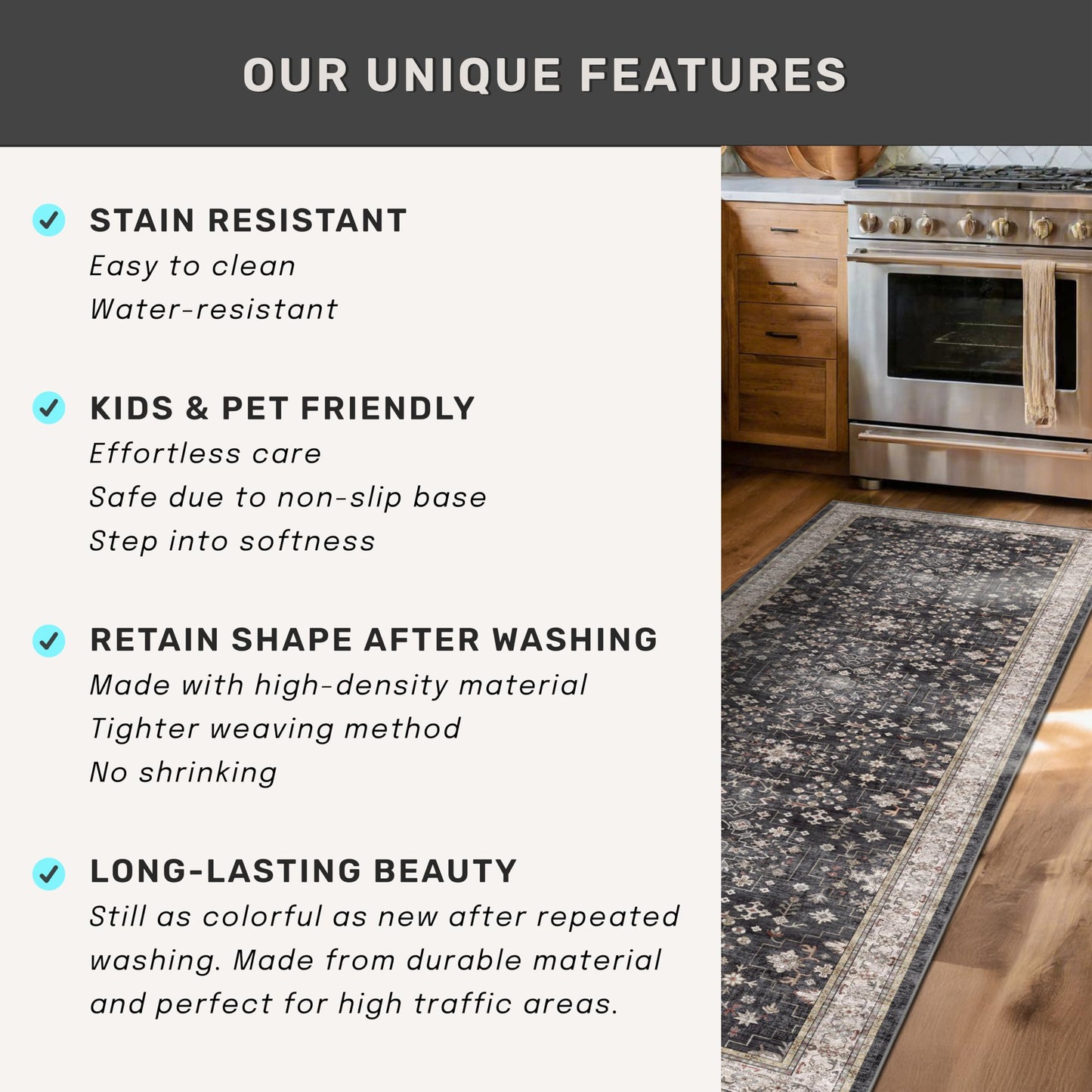 Boho Black Rug for Living Room - Washable 10x14 Area Rug, Dining Room Rugs for Under Table, Soft Low Pile Carpet for Large Bedroom - Farmhouse Decor, Non-Slip & Stain Resistance (10x14 Black/Multi)