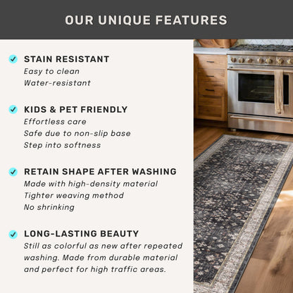 Boho Black Rug for Living Room - Washable 10x14 Area Rug, Dining Room Rugs for Under Table, Soft Low Pile Carpet for Large Bedroom - Farmhouse Decor, Non-Slip & Stain Resistance (10x14 Black/Multi)