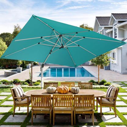 LKINBO 10x13 FT Rectangle Cantilever Umbrella with Cross Base, Heavy Duty Large Patio Umbrella 360 Degree Rotation Outdoor Offset Umbrella with Easy Tilt & Crank for Pool Deck Backyard, Turquoise
