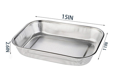 Cedilis 2 Pack Large Stainless Steel Colander Strainer, 6 Quart Mesh Vegetable Washing Basket, Rectangle Drainer Sink Basket for Vegetable Fruit Food (15" x 11" x 2.6")