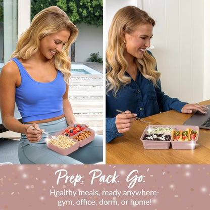 Bentgo Prep - 20-Piece 3-Compartment Reusable Meal Prep Containers with Lids, PFAS & BPA Free Materials, Durable, Microwave, Freezer, & Dishwasher Safe To Go Food Storage (Rosette Glitter)