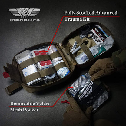 EVERLIT Advanced Emergency Trauma Kit, CAT GEN-7 Tourniquet Mil-Spec Nylon Laser Cut Pouch with 36" Splint, Military Combat Tactical IFAK for First Aid Response Bleeding Control (Multicam)