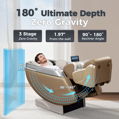 iBooMas 4D Massage Chair, IBM-P03 Full Body Massage Chair with Touchscreen, AI Voice & APP Control, Wireless Charger, Leg Roller, Auto Leg Extension, Heated Back, Waist, and Feet (Beige)