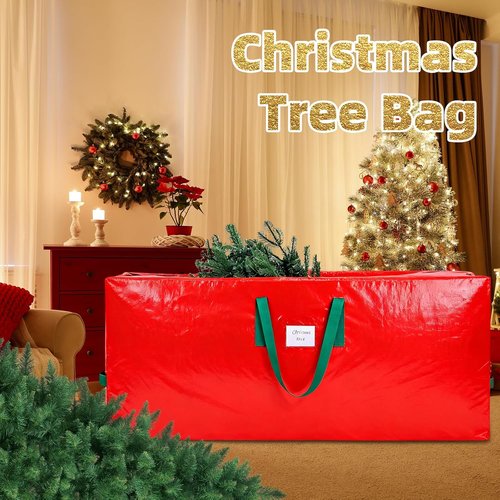KRYSTY Christmas Tree Storage Bag - Durable & Heavy Duty for 9 ft Trees | Protects Against Dust & Moisture - Red