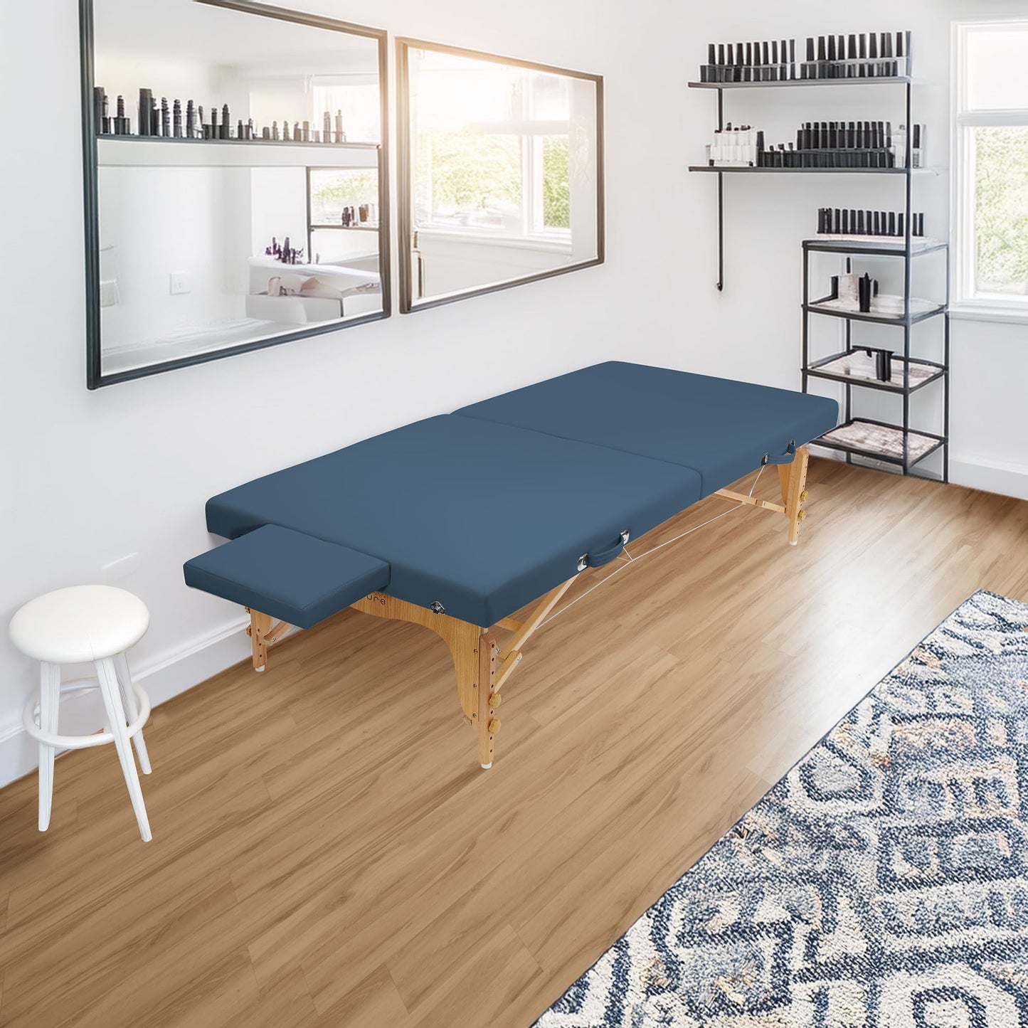 Saloniture Portable Physical Therapy Massage Table - Low to Ground Stretching Treatment Mat Platform - Blue