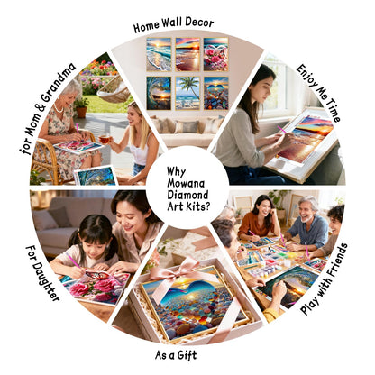 Mowana Sea Diamond Art Kits for Adults 6 Pack - Beach Diamond Painting Kits for Adults, Nature Scenes Ocean Diamond Art 5D Full Drill Rhinestone Gem Painting for Wall Decor and Gifts 12x16inch