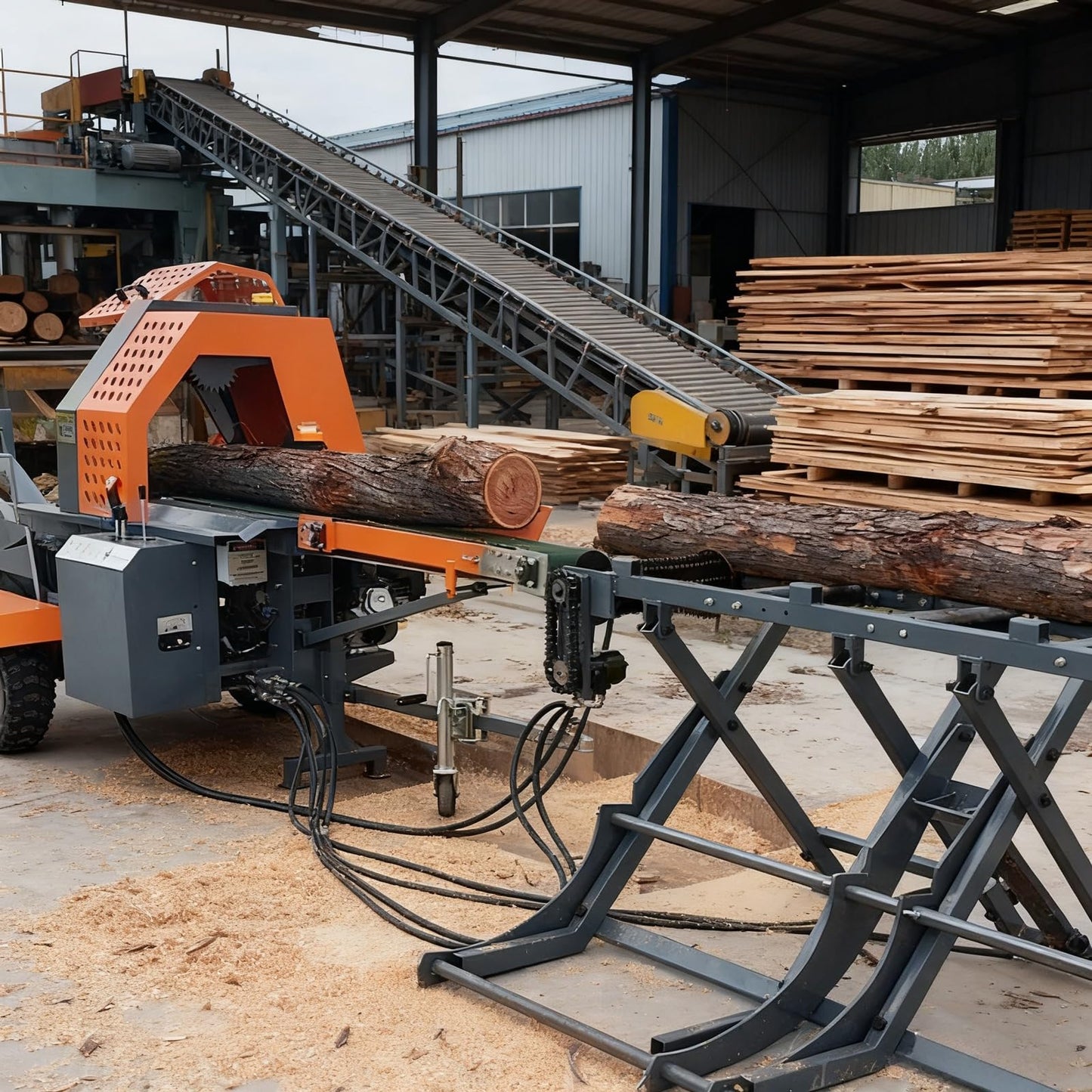 35-Ton Hydraulic Log Splitter with V-Tray Support – Rugged Wood Processing Machine for Heavy Timber Reduction, Firewood Supply Operations, and Industrial Wood Prep