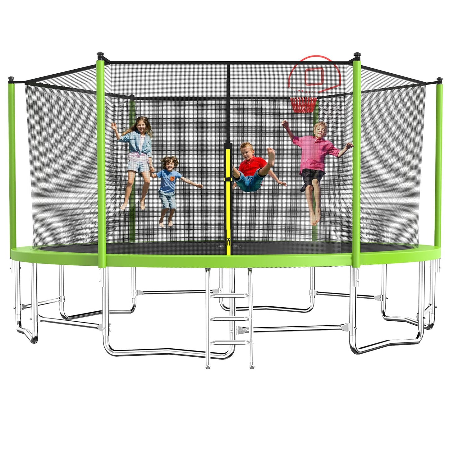 Tatub Upgrade 16FT Trampoline for Kids and Adults, Outdoor Recreational Trampolines with Basketball Hoop & Enclosure Net, Green