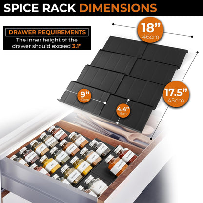 ALCOVA 4 9" 18", Countertop 8 Pack Spice Drawer Organizer, Tier Expandable Spice Rack for Drawer from to Spice