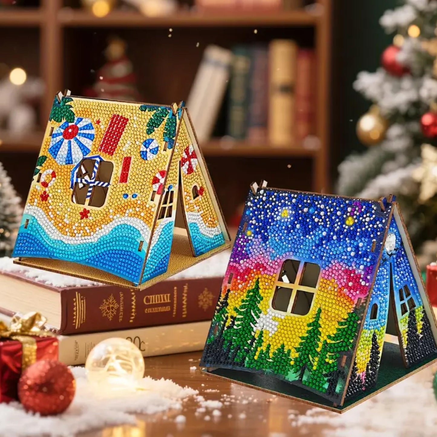 Party Ready 3D Diamond Painting Tent Craft Kit with LED Lights – Full Drill Crystal Mosaic Wood Puzzle, DIY Holiday Decorative Art for Home Display (Starry Night)