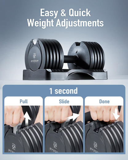 BYZOOM FITNESS Pure Series Adjustable Dumbbell - 12.5/25/27.5/75lb - ONE UNIT OR PAIR(check QTY before purchase) - 5-in-1/ 10-in-1 / 21-in-1 Flexible Hand Weights for Home Gym, Strength Training & Fitness Workouts, White OR Black