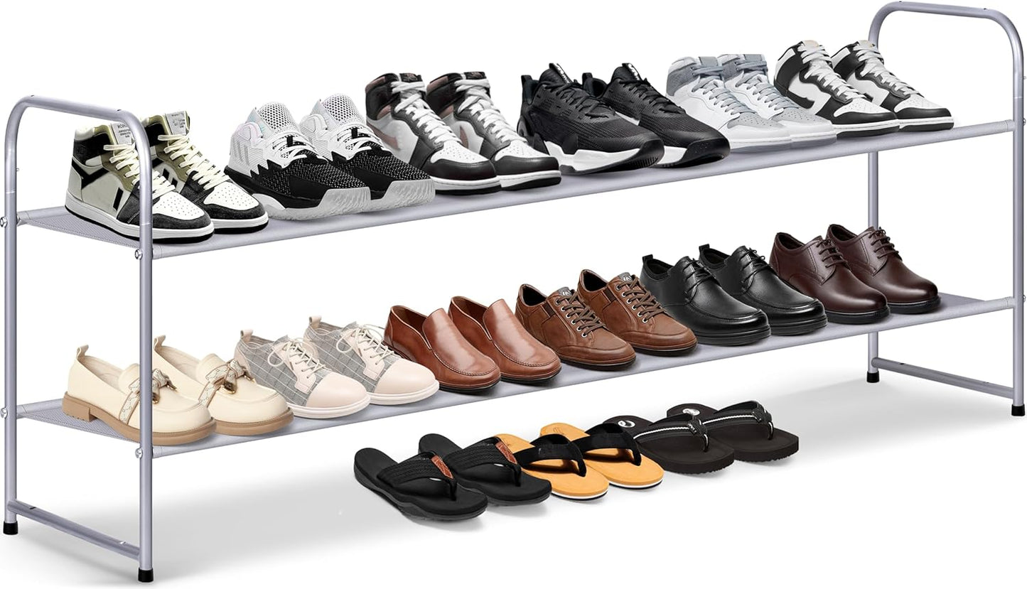 2 Closet 18-Pairs, MISSLO Tier Long Shoe Rack for Shoe Organizer Holds Wide Low Stackable Shoe Storage Shelf