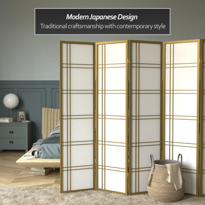 Red Lantern 6 ft. Tall Double Cross Shoji Screen - Gold - 5 Panels