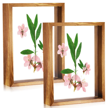 Yalikop 2 Pcs 5 x 7 Floating Picture Frames Wooden Pressed Flower Frame Double Acrylic Rustic Artwork Wall and Tabletop Display Photo, Gift for Family Friends Wedding DIY Gifts