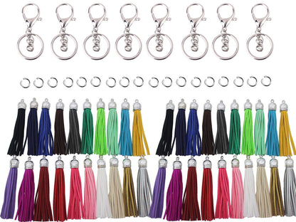 PAMIR TONG 100pcs Faux Suede Leather Bulk Sets Tassels for Decorations, Key Chain, Earring, Cellphone Straps,Jewelry Accessories,DIY Craft (Silver, Keychain)