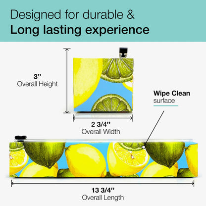Chicwrap Lemon Refillable Plastic Wrap Dispenser - Includes One 12" x 250' Roll of Professional Grade Plastic Wrap - BPA Free and Kosher Certified - Reusable Dispenser w/Slide Cutter