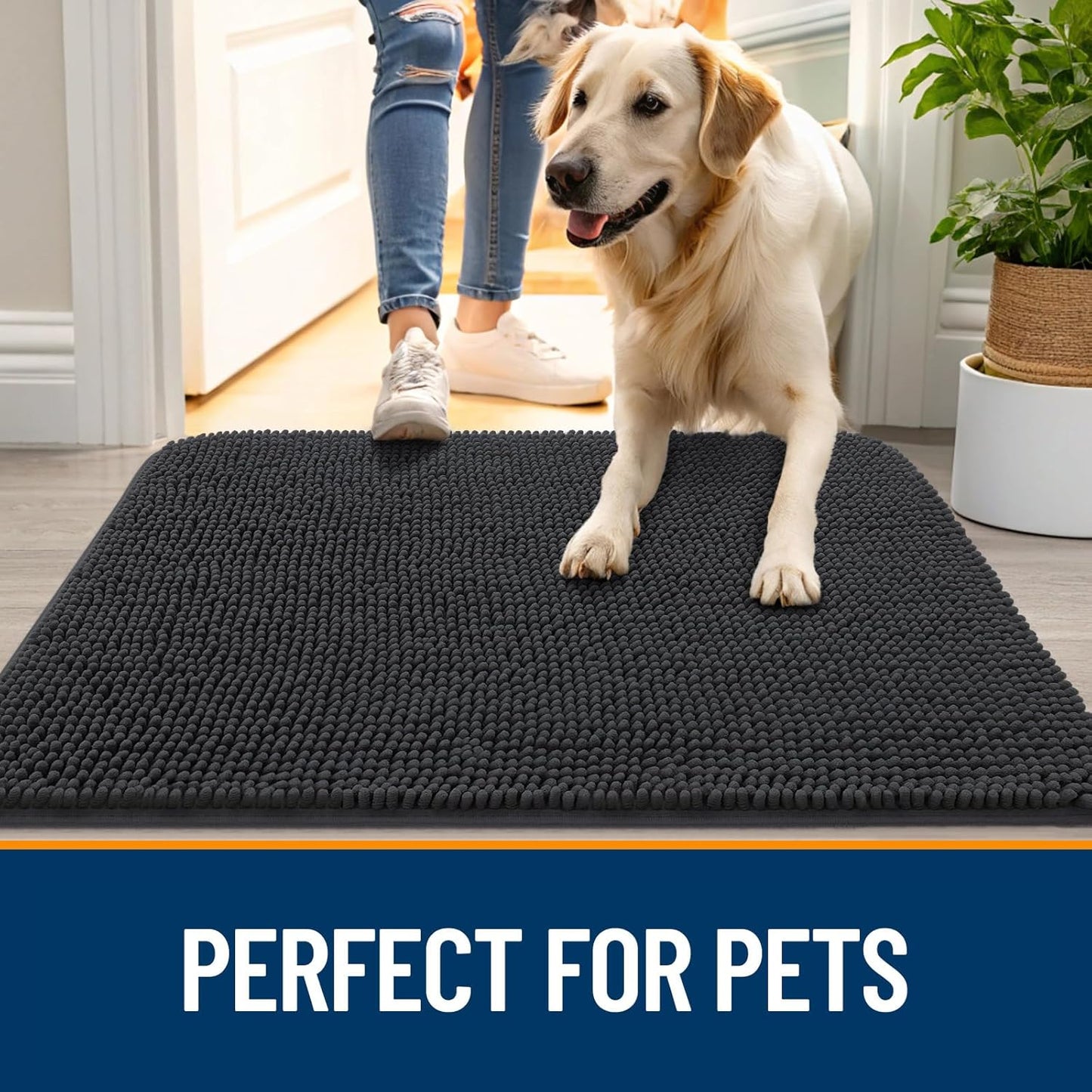 OLANLY Dog Door Mat - Absorbent Non-Slip Washable Chenille Mat for Muddy Paws | 70x46, Dark Grey
