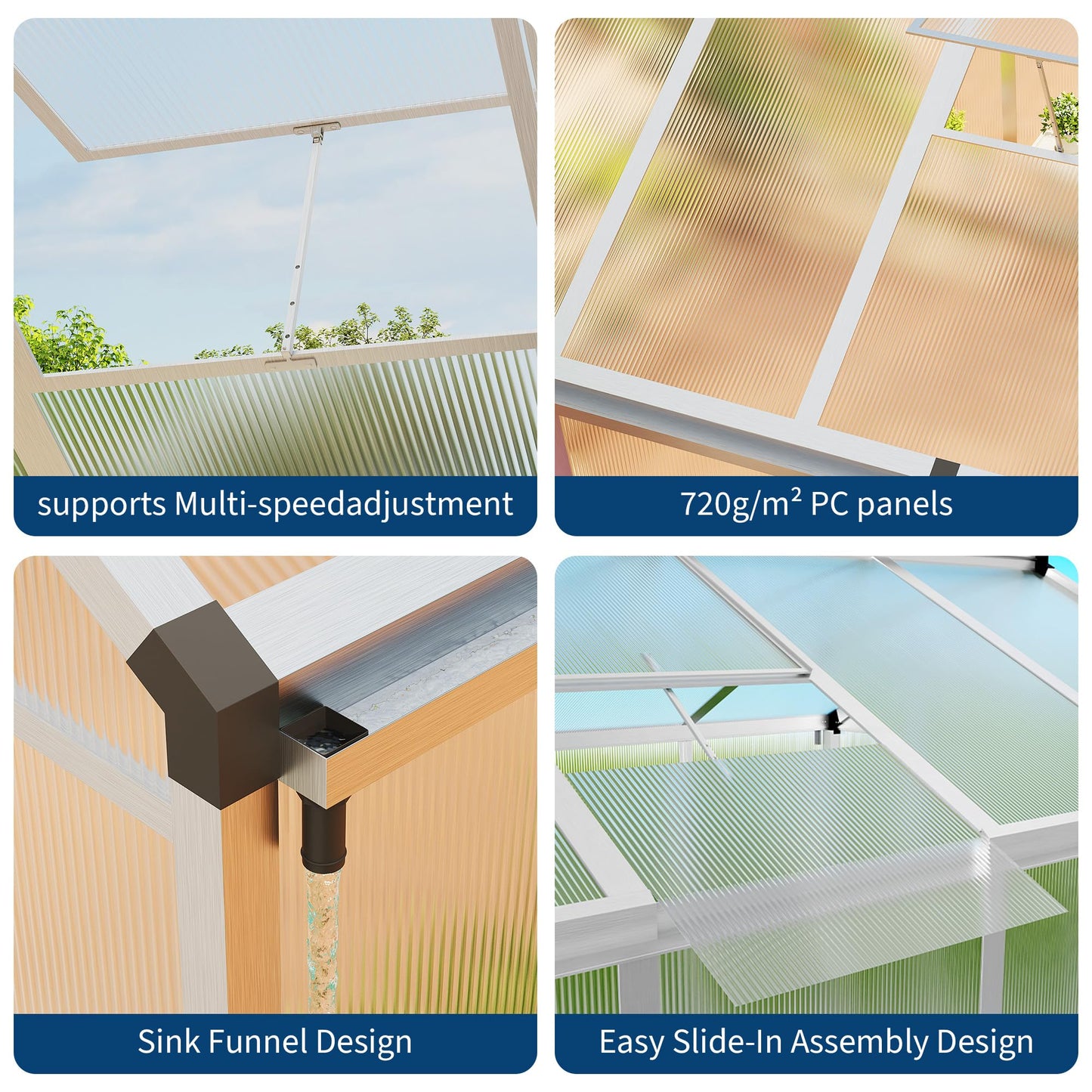 IDEALHOUSE 8×12 FT Greenhouse, Large Walk in Greenhouses for Outdoors and Garden Planting, Polycarbonate Greenhouse with Enhanced Aluminum Frame, Green Houses with Quick Setup Structure and Roof Vent