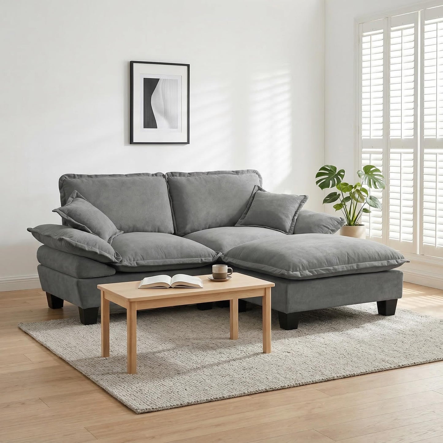 KEIKI 76.3" Modular Sofa with Ottoman, Chenille Sailboat Cloud Couch with Deep Seat Comfort, Modern Loveseat for Apartment Living Room, Lounge Seating, Relaxation Setup