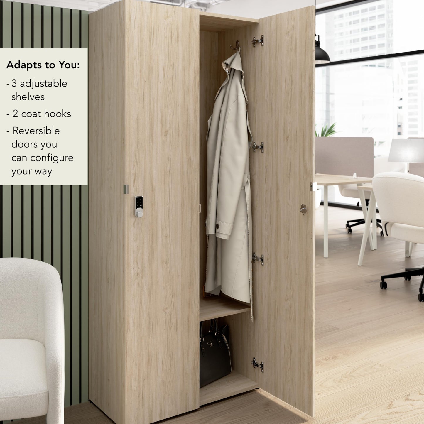 Bush Business Furniture Single Tier 2 Door Storage Locker with Keypad Locks, Office Furniture, Assure Collection, Natural Elm